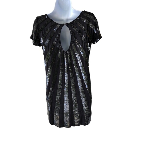 NWT French Connection SPARKLE MINI DRESS Gorgeous Black Short Sleeve Top SIZE 2 - Picture 3 of 12